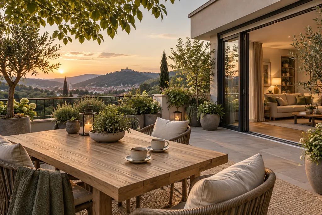 Terrasse und Wohnen im Grünen als Symbol fürs Ankommen