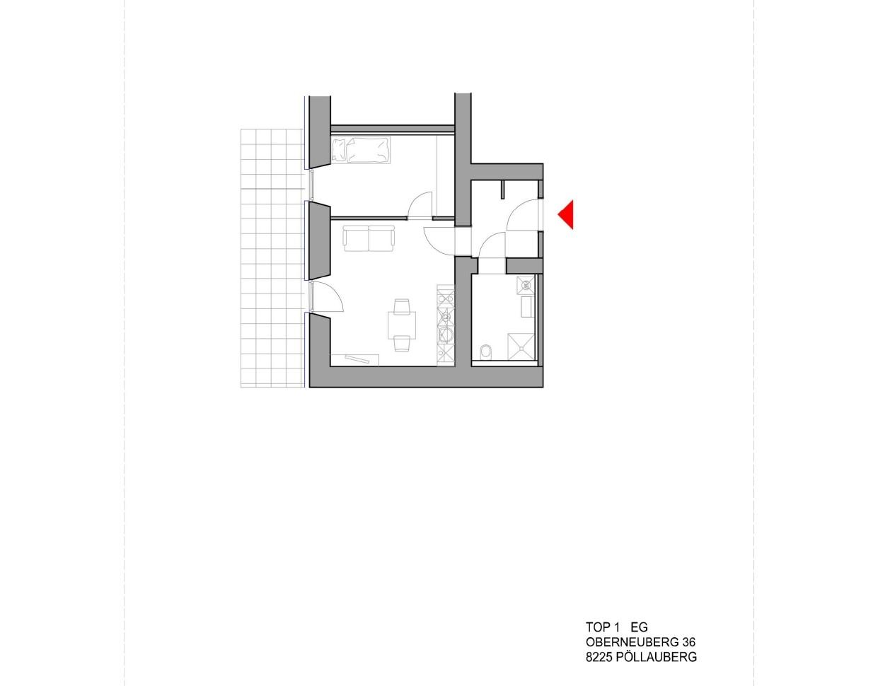 Grundriss Geförderte Wohnung mit Terrasse in Aussichtslage von Pöllauberg Top 1
