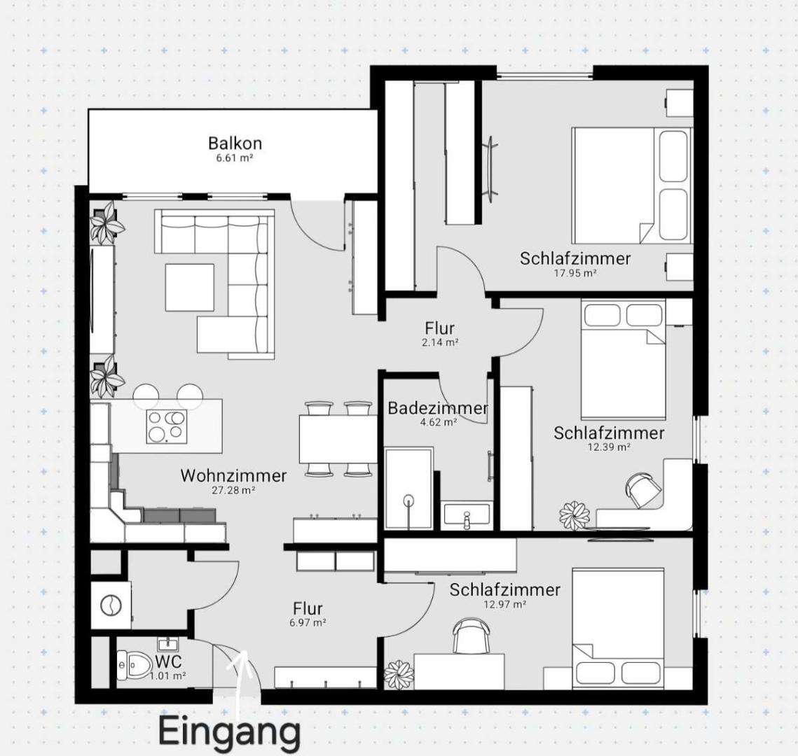 Grundriss Familien aufgepasst: 4-Zimmer-Wohnung mit Südloggia und Parkplatz