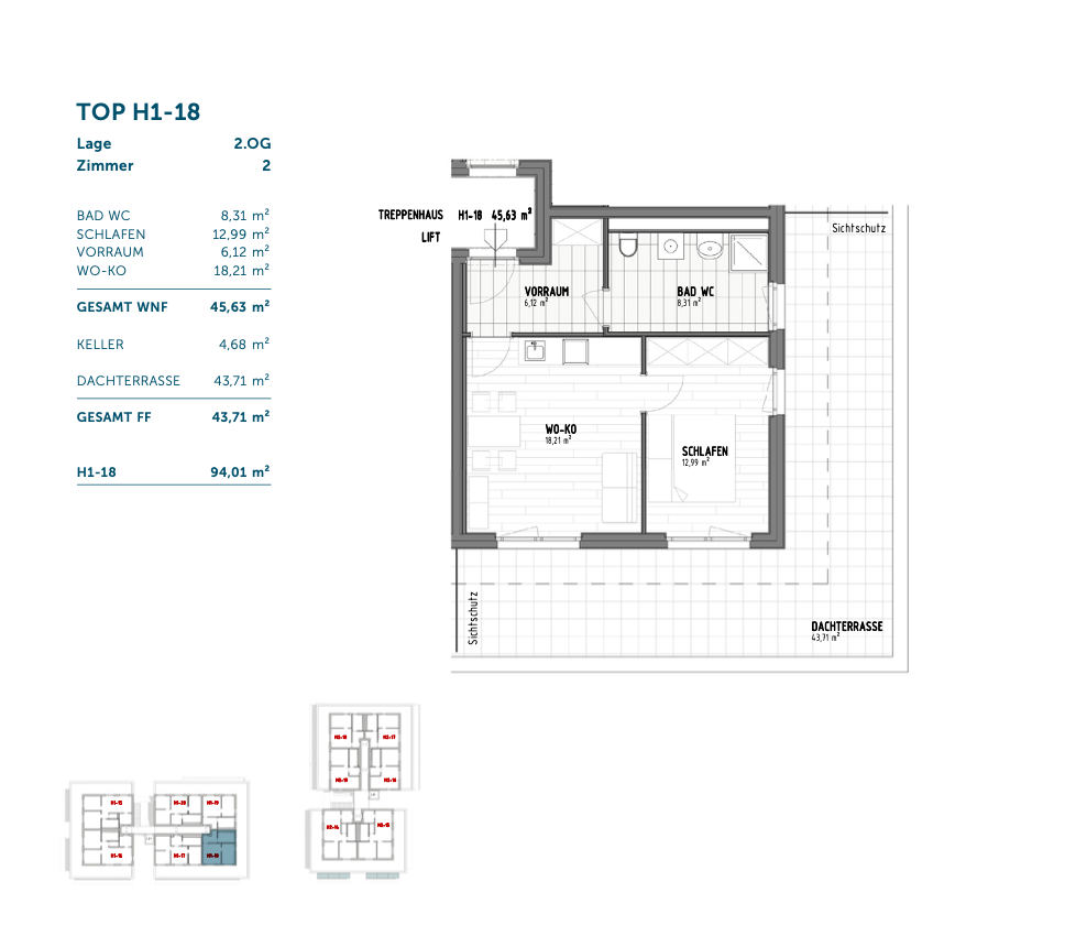 Grundriss ERSTBEZUG: Moderne 2-Zimmer-Wohnung mit Eckterrasse