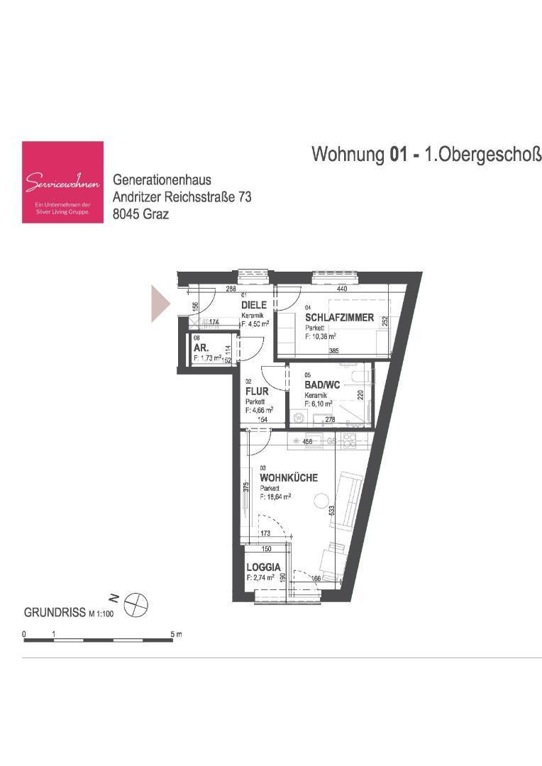 Grundriss Stadthaus Andritzer Reichsstrasse  – Neubauwohnung mit Loggia Top5