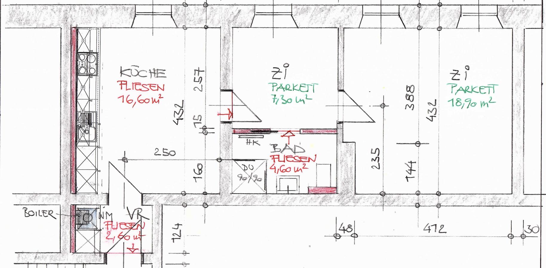 Grundriss Lichtdurchflutete renovierte Wohnung in Graz/Geidorf zu vermieten
