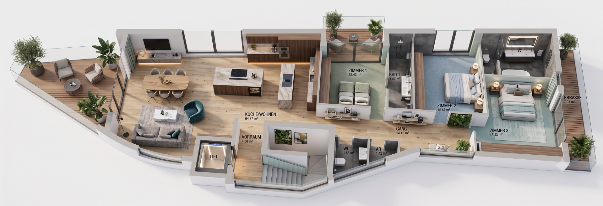 Anlegerpaket in Bestlage: Penthouse + 2 Anlegerwohnungen – USt ausweisbar, € 120.000 Preisvorteil im Paket