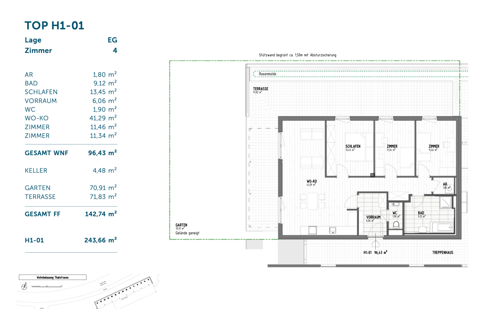 Grundriss ERSTBEZUG: 4-Zimmer-Familienwohnung mit Garten und XXL Terrasse