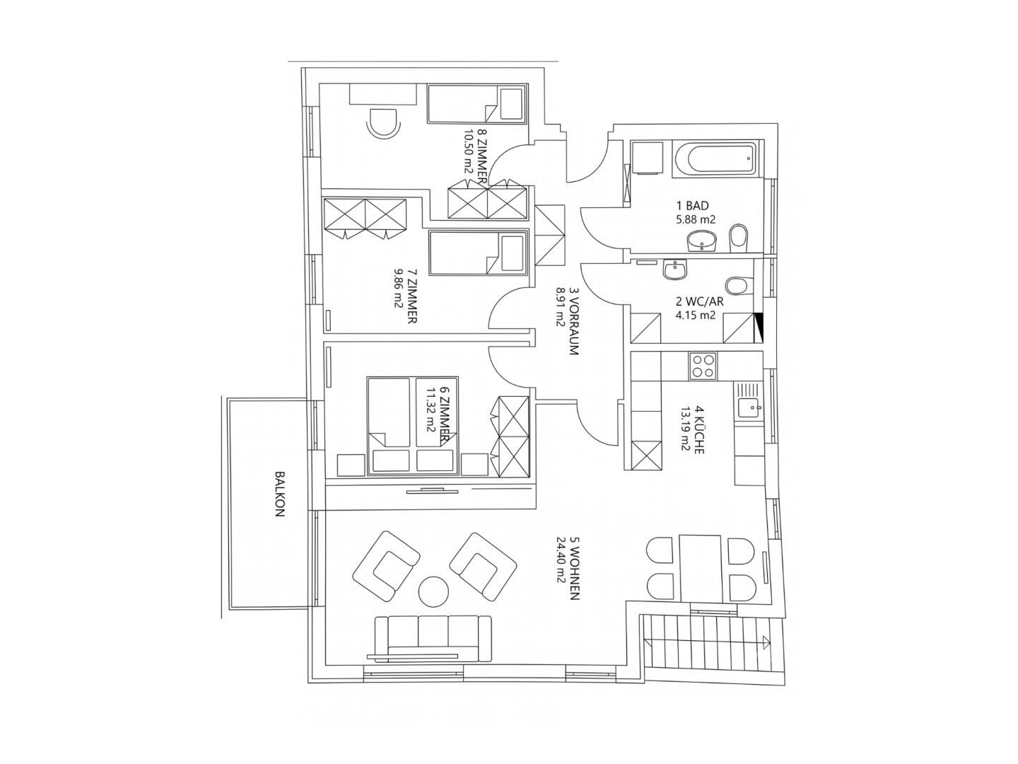 Grundriss Familienwohnung in Stattegg: 4 Zimmer, Balkon, Carport, sofort verfügbar