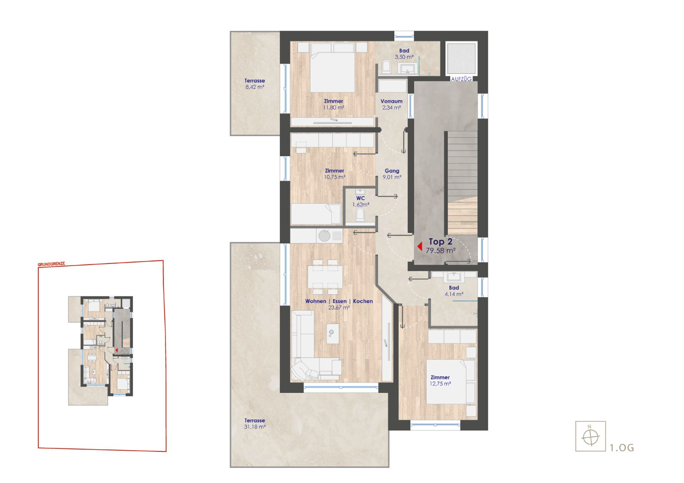 Grundriss DAS BELVIGNE — Eine von drei. Neubauwohnung mit Terrasse an der Südsteirischen Weinstraße