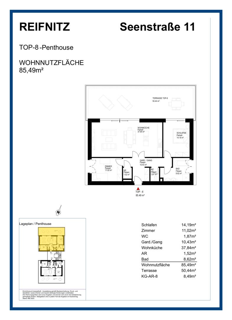 Grundriss Penthouse mit 53 m² Dachterrasse und Seeblick – Reifnitz, Wörthersee