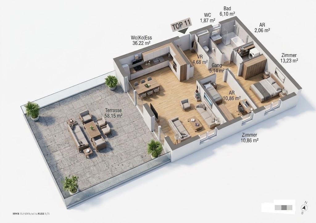 Grundriss Preisreduktion!! Nur noch 1 Wohnung im 2.OG verfügbar LiveAble MGS – Top C 11