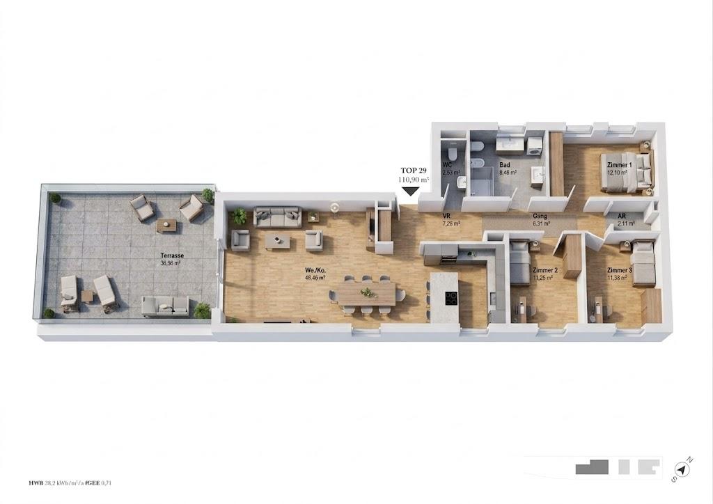 Grundriss GEIDORF PLUS 13 – Penthouse – Exklusive Wohnungen in gehobener Grazer Stadtlage, TOP 29