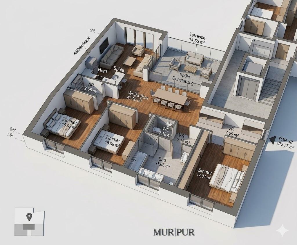 PURE ON THE MUR RIVER – unser neues Wohnprojekt an der Mur – Dachterrasse TOP 38; MP – Foto 4