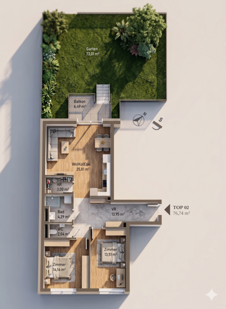 PURE ON THE MUR RIVER – unser neues Wohnprojekt an der Mur – TOP 2; MP