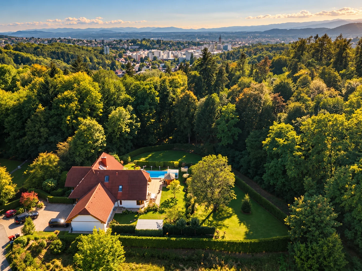 Villa mit Pool am Leechwald – KI-bearbeitete Bildinszenierung
