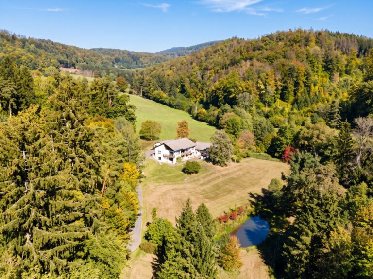 Herrschaftliche Landhausvilla in absoluter Alleinlage – 14.500 m² Natur, 2 Fischteiche, Hallenbad