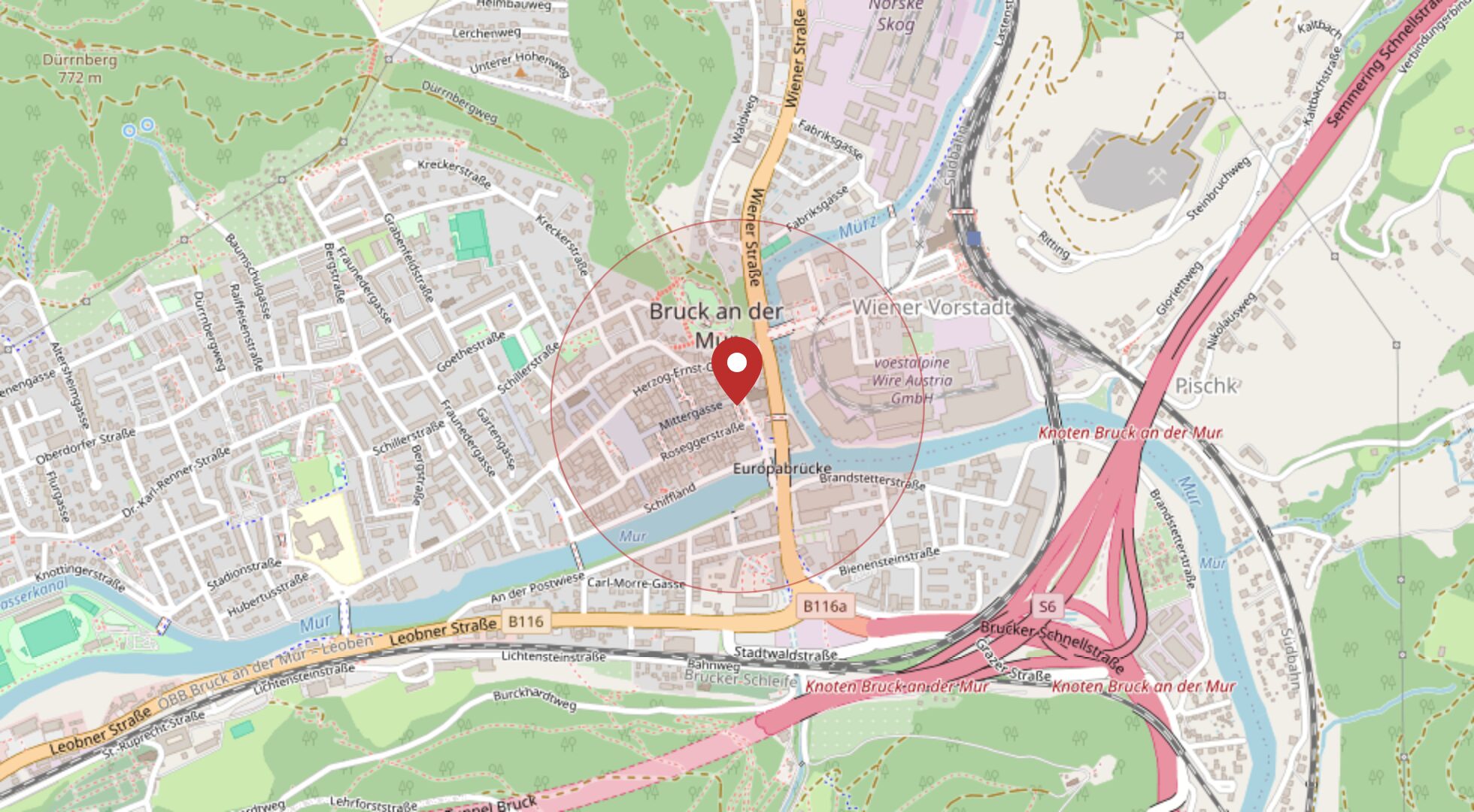Lage Mittergasse 28, 8600 Bruck an der Mur · OpenStreetMap