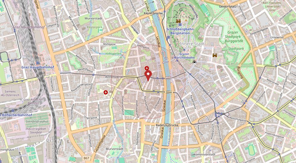 Lage Feuerbachgasse 8, 8020 Graz – Umgebungskarte