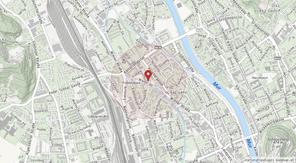 Lage 8020 Graz · Lend – Umgebungskarte