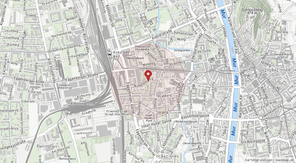 Lage Niesenbergergasse 41 - 43, 8020 Graz – Umgebungskarte