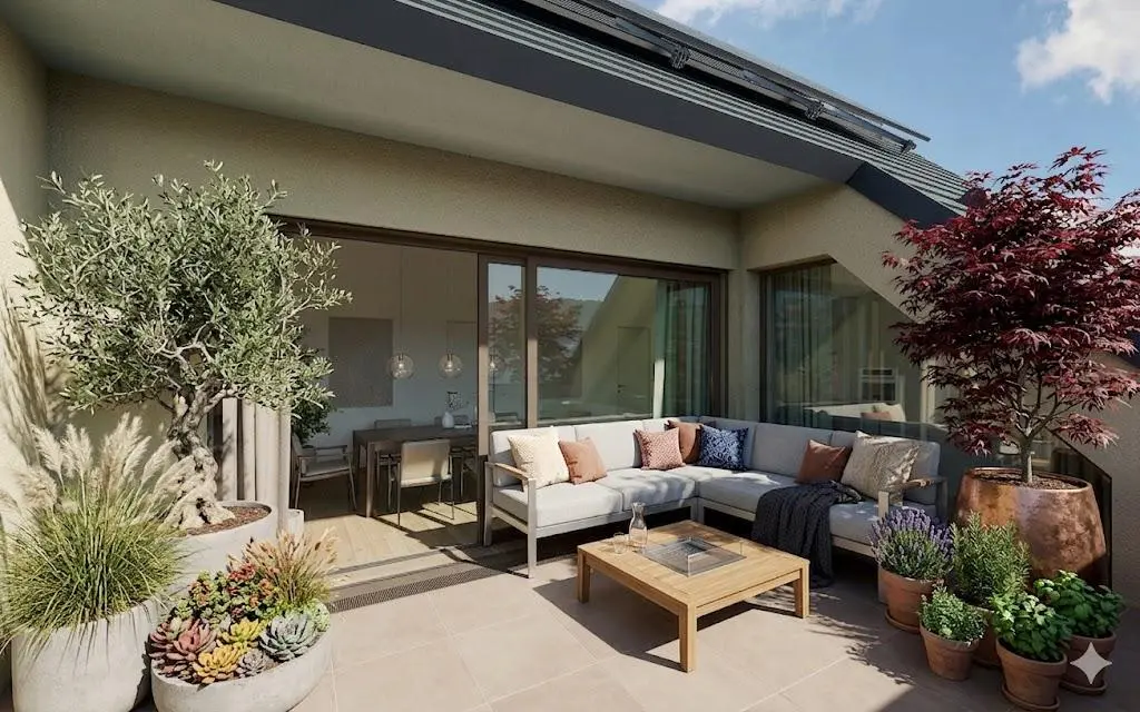 PURE ON THE MUR RIVER, private Dachterrasse mit Bepflanzung