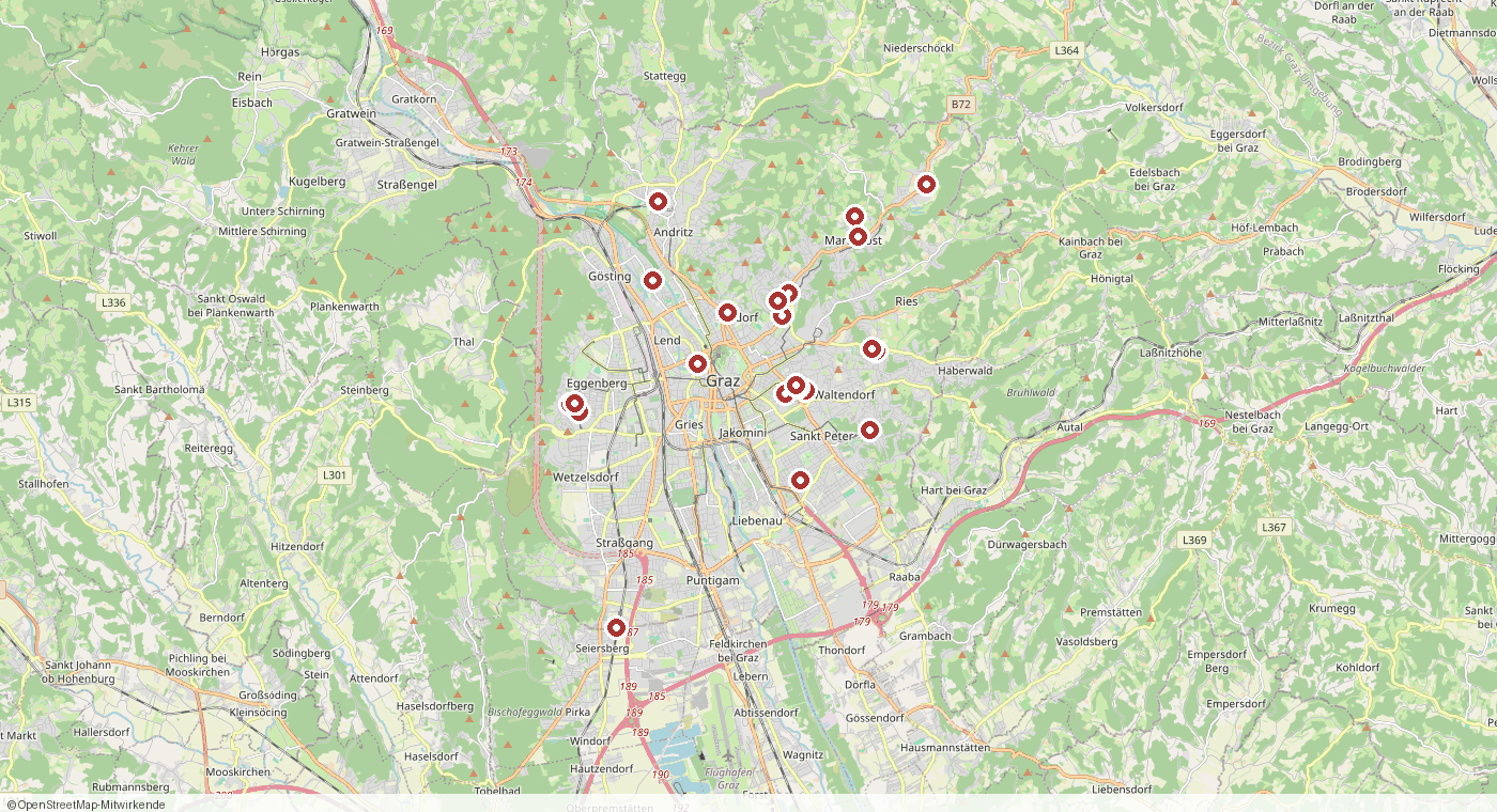 Übersichtskarte der Bauträgerprojekte in Graz