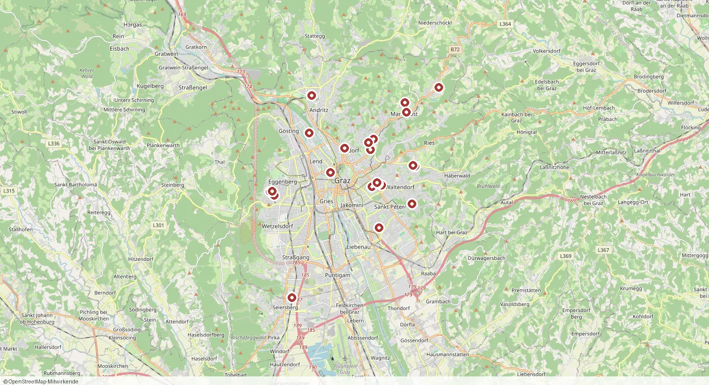 Übersichtskarte der Bauträgerprojekte in Graz